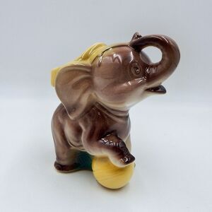 Vintage Royal Copley Dumbo Circus Elephant on Ball Planter Figurine Trunk Up